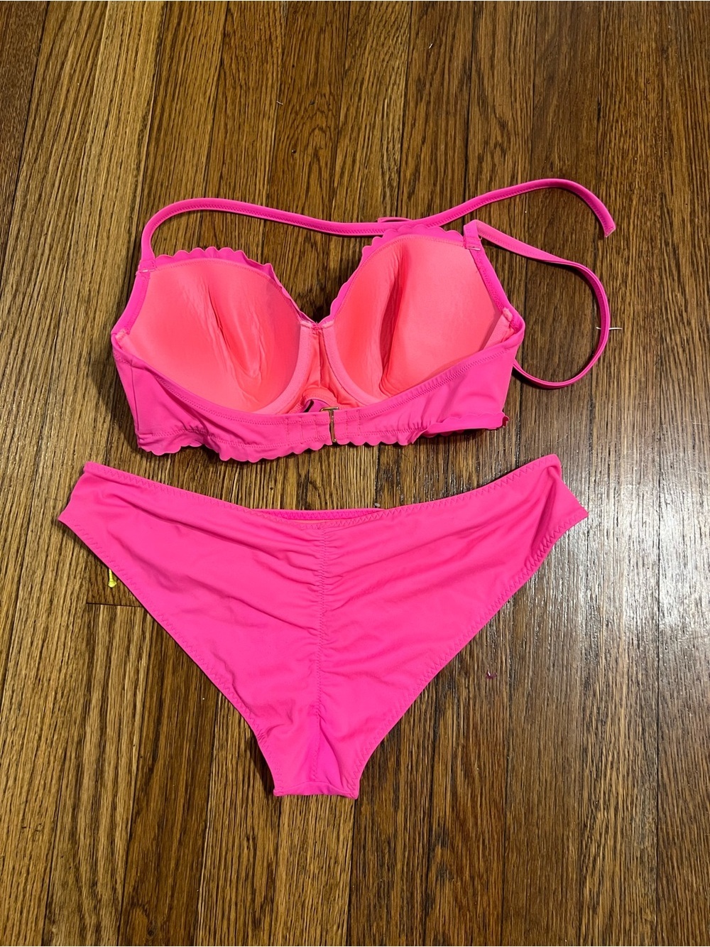 Victoria's Secret Hot Pink Halter Bikini with Multicolor Side Ties - Picture 11 of 12